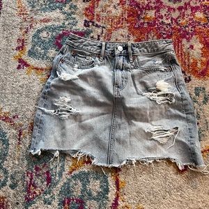 American Eagle High Rise Distressed Denim Skirt